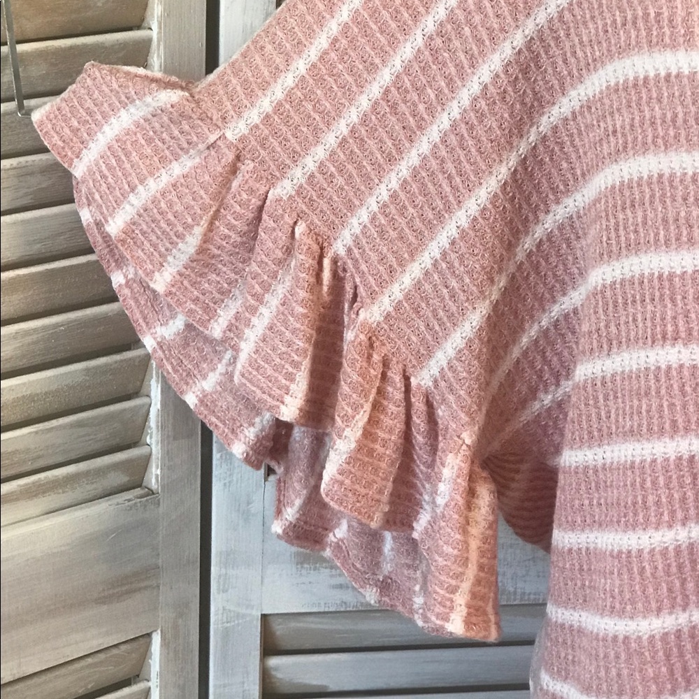 WAFFLE KNIT DOLMAN TOP W/ WHITE STRIPES - Picture 6 of 7